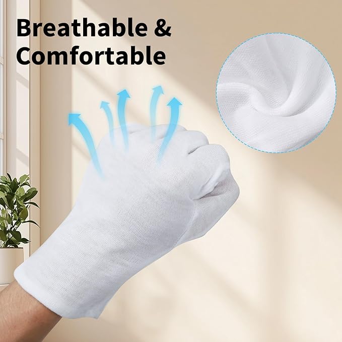ENPOINT Extra Large Touch Screen Gloves, 5 Pairs White Cotton Gloves for Art Handling, Coin Handling, Jewelry, Photography, for Dry Hands Sleeping, with Pack of 20 Touch Screen Stickers