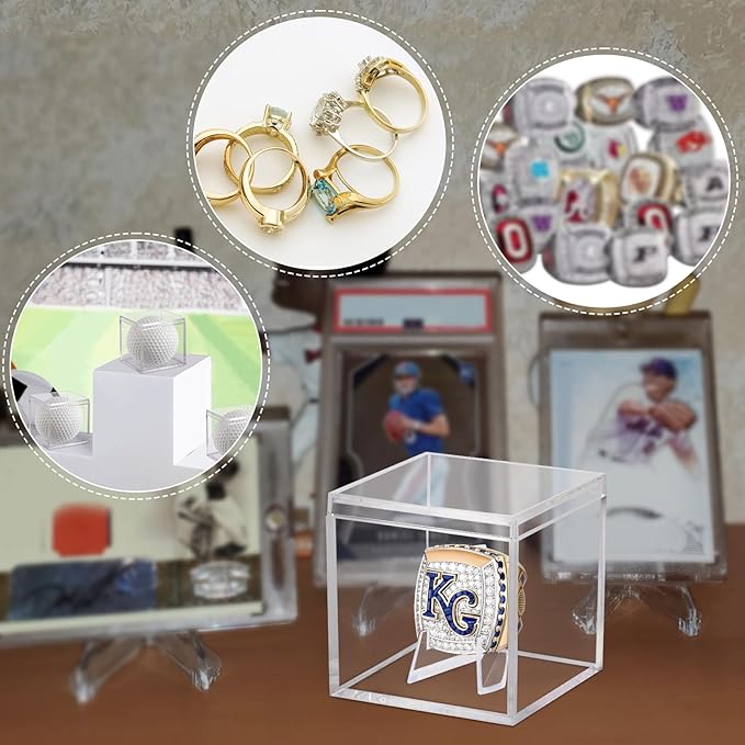 20 Pack Championship Ring Display Case Clear Acrylic Ring Case Display Box for Sports Baseball Softball Football Golf Single Ring Coin Holder Stand, 2.16 Inch