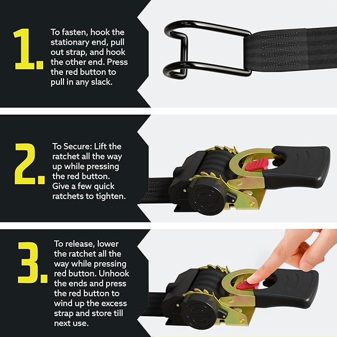 DC Cargo Mall Boat Retractable Ratchet Strap Heavy Duty Gunwale Kit & Transom Tie Down Straps & Heavy-Duty 2" x 38" Straps for Secure Boat or Jet Ski Trailer Transport - 2500 lbs Break Strength