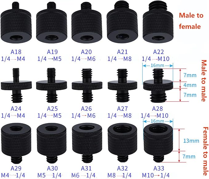 Camera Microphone Quick Release Flash Tripod Adapter Mount Kit Hot Shoe 1/4 to 3/8 M5 M6 M8 Male Female Convertion Thread Screws Series Set for Go pro Insta360 (15 Pcs MS)