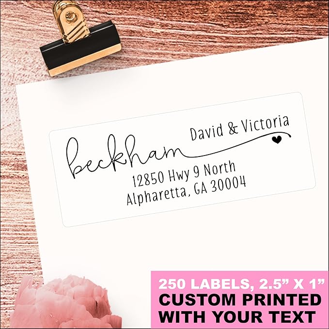 White Address Labels - Personalized Return Address Labels, Mailing and Shipping Labels for Envelopes, Packages, Business, Home by PrettySweetParty (250, Heart)