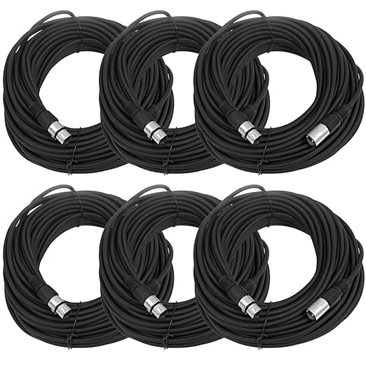 Seismic Audio - SAXLX-100-6 Pack of 100' Black XLR Male to XLR Female Microphone Cables - Balanced - 100 Foot Patch Cords