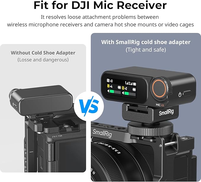SmallRig Cold Shoe Mount Adapter for Wireless Microphone, for DJI Mic / Mic 2, for RODE Wireless Go II, for Saramonic BLink 900 B, for Hollyland C1, with 1/4"-20 Threaded Hole, Anti Drop Design - 4822