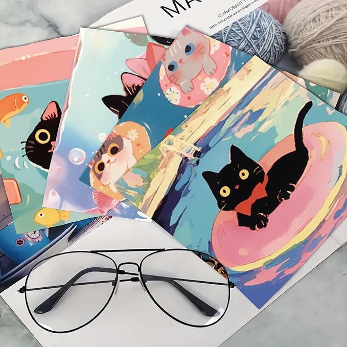 CREATCABIN 6 Packs Cute Cat Glasses Cleaning Cloth Microfiber Cloth Soft Multi-Color Sunglasses Cleaner Cloths Reusable Thicken Wipes Cloths for Eyeglasses Camera Cell Phone Lens Screens 6 x 6 Inch