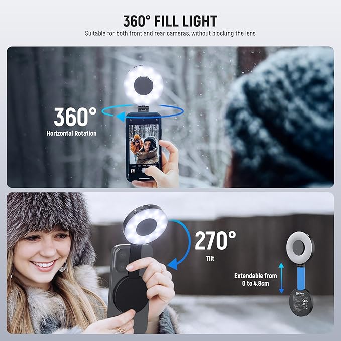 NEEWER ENTRY LEVEL VERSION Magnetic Selfie Light Compatible with MagSafe iPhone, 4 Mode CRI95+ 914lx 1.5W Plastic Folding Small LED Phone Fill Ring Lighting for Recording Makeup Video Conference,NL40R