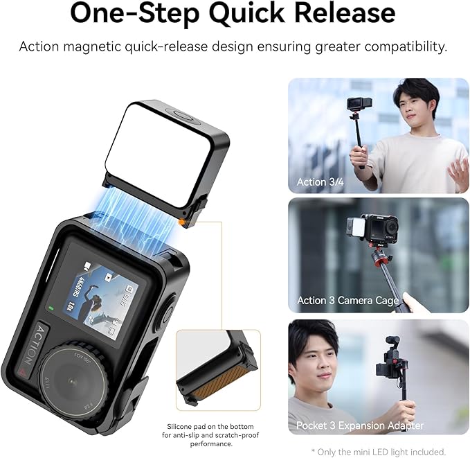 ULANZI LM18 Mini LED Video Light for DJI Pocket 3 Xtra, 5600K 100Lux Fill Light with Quick AC Mount, 3 Brightness Levels, 500mAh Battery, IPX5 Waterproof, for Action Camera/Pocket 3 Adapter