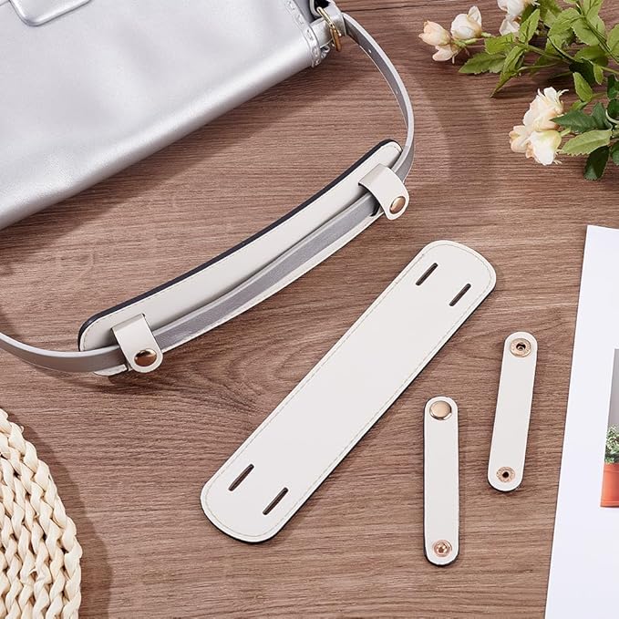 Beebeecraft 2 Sets PU Leather Pad Strap White Adjustable Non Slip Detachable Cushion Covers Shoulder Straps Pads Replacement for Trendy Tote Bags Handbag Messenger Camera Purse Backpack