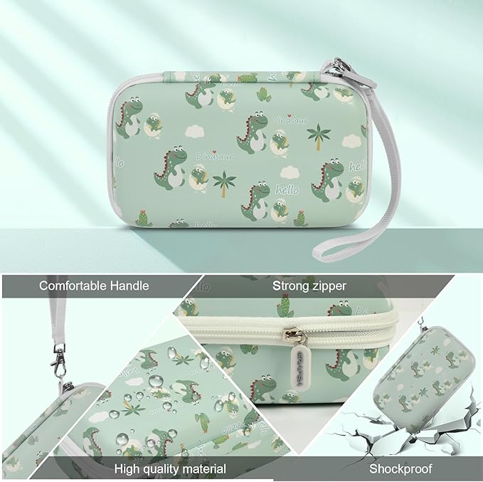 Case Compatible with ESOXOFFORE for Dylanto for Anchioo for WEEFUN for GKTZ for Amzelas for Mafiti Instant Print Camera for Kids, Film Camera Storage Holder Organizer Bag (Box Only)- Green Dinosaur