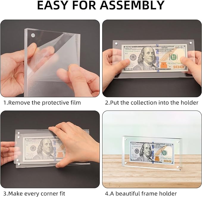 PONNOR Dollar Bill Frame, Acrylic Currency Display Holder, Self Standing Money Frame for Collectors Ticket Protector Photos Display Case