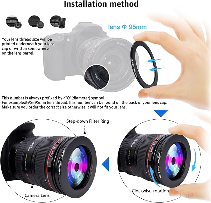 95mm Lens to 82mm Camera Filter Ring,95mm to 82mm Step-Down Ring Filter Adapter for 82mm UV,ND,CPL,Metal Step-Down Ring