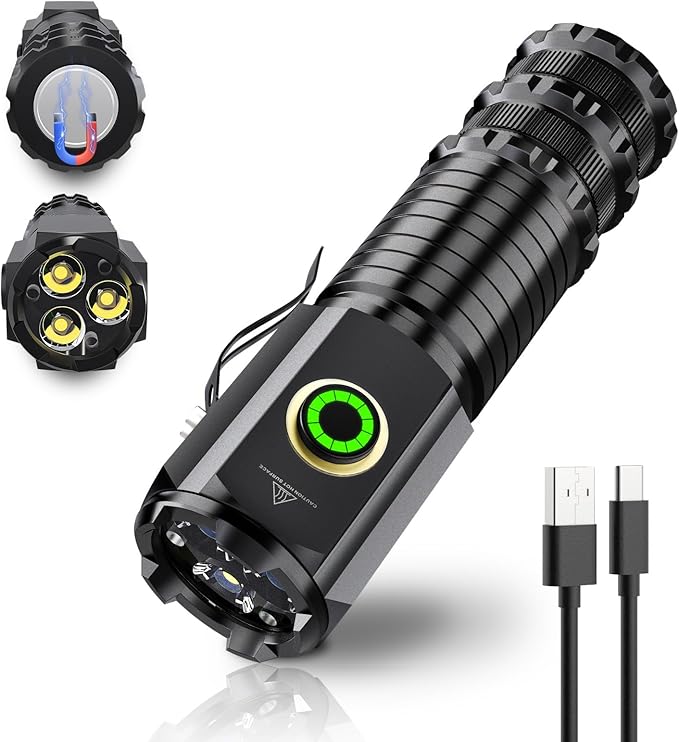 Wind&Moon Mini Flashlight High Lumens Rechargeable, Super Bright Pocket Flashlights,Tactical EDC Light with Magnetic, 5 Modes,USB-C,Compact for Home,Car,Outdoor,Hiking, Emergency