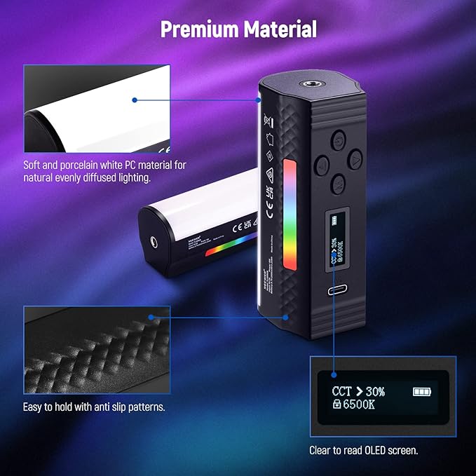 NEEWER Basic Magnetic Handheld Light Wand, 360° Full RGB Mini LED Video Light Stick, 2500mAh Battery, 2500-8500K Dimmable Camera Tube Light for Studio Photography TikTok YouTube Vlog, TL96RGB