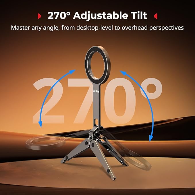SMALLRIG Dual Magnetic Phone Tripod, Metal Cell Phone Mount Grip with 1/4" Threads, 270° Adjustable Phone Holder Mini Pocket Tripod for iPhone 17/16/15/14/13 Series -5649