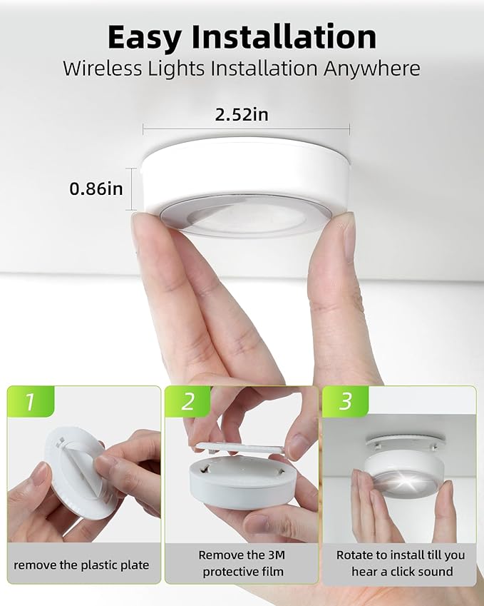 EZVALO LED Puck Lights, 6Pack Rechargeable Battery Touch Light, 2.5'' Mini Tap Lights, Wireless Closet Light, Under Cabinet Lighting, 3 Color & 83 RGB, Sitck On Lights for Kitchen,Pantry,Shelves