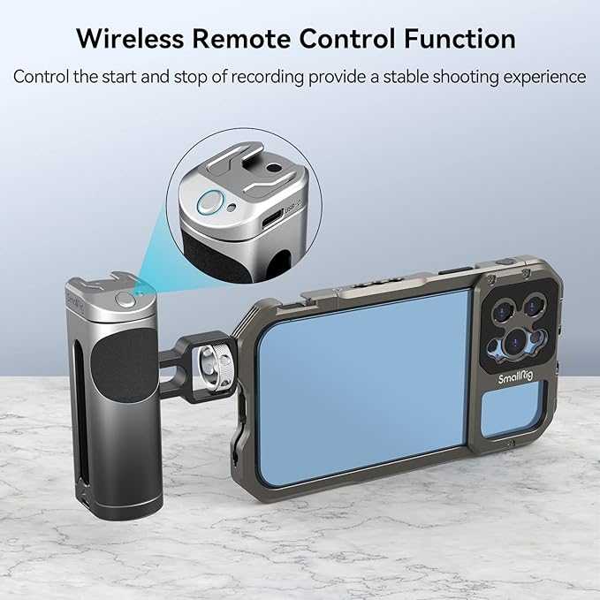SmallRig Side Handle Grip for Smartphone Cage Video Rig, Remote Trigger Aluminum Phone Cage Handle with Wireless Remote Control Button - 3838