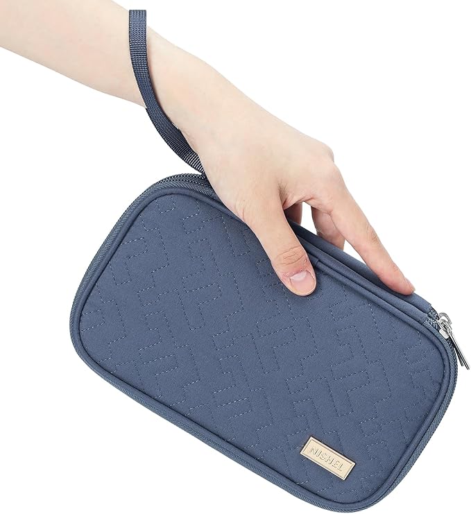 NISHEL Travel Cord Organizer Case, Double Layers Tech Electronic Bag, Essentials for Charger, Cable, Phone, Flash drive, Medium, Aegean-Blue