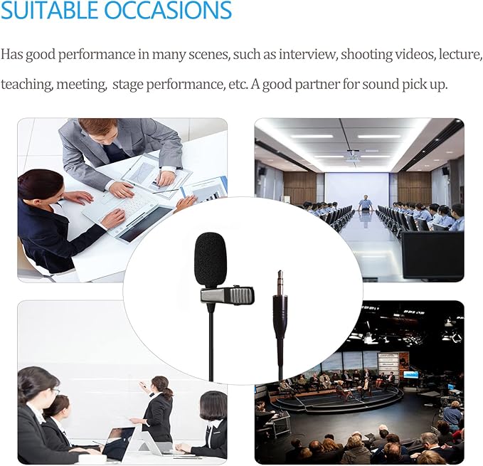 Pro Lavalier Microphone Lapel Microphone 3.5mm (1/8'') TRS Unidirectional Condenser Mic for PC Camera Voice Amplifier Wireless Transmitter, Ideal for Lectures, Podcasts