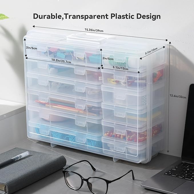 novelinks Stackable Plastic Clear Storage Box Containers with Latching Lid - Art Craft Supply Organizer Storage Containers for Pencil Box,Crayon, Jewelry (6 Pack Medium+6 Pack Small-Clear)