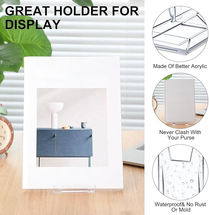 6 Pack 5.91 Inch Acrylic Book Stand for Display Adjustable Clear Display Holder Easel Collector Stand for Home Office Back to School Comic Album Cd Magazine Postcard Artworks