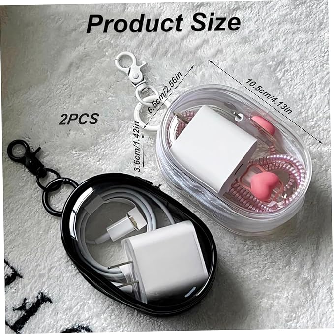2 Pcs Charging Cable Storage Bag Transparent Compact Organizer for Travel Data Cables Headphones More Mini Cord and Charger Organizer