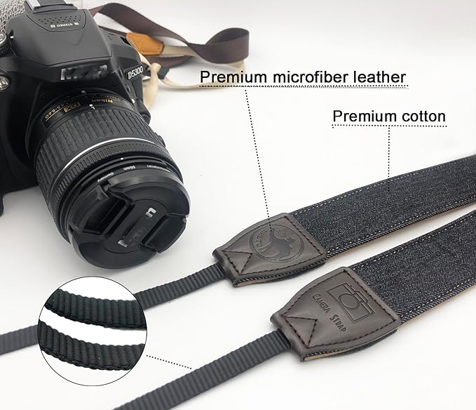 Olive Green Camera Strap, 1.5" Wide Soft Pure Cotton Woven Camera Strap, Adjustable Universal Neck & Shoulder Strap for All DSLR Cameras