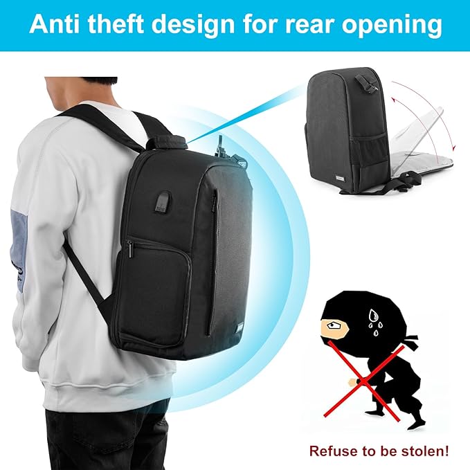 CADeN Camera Backpack Bag for DSLR/SLR Mirrorless Camera Waterproof with 15.6 inch Laptop Compartment, USB Charging Port, Tripod Holder, Rain Cover, Camera Case Compatible for Sony Canon Nikon Black L