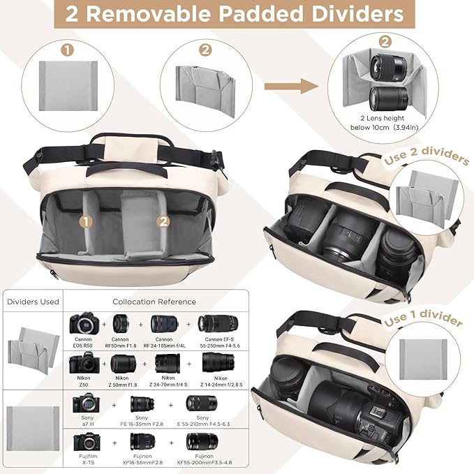 TAAOKA Camera Sling Bag,Waterproof Camera Case with Tripod Holder,Lightweight DSLR/SLR/Mirrorless Camera Bags Crossbody for photographers-Beige