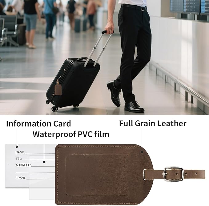 Ringsun Genuine Leather Luggage Tag for Suitcases ID Tags Bag Tags for Luggage (6 Pack)