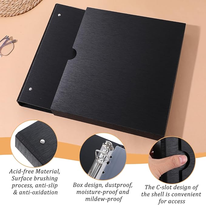 2 Pack Acid-Free Archival Film Negative Storage Box 3 Ring Photo Binder with Protector Sleeves for 135 35mm, 120 Film Negatives and Photo Slides, Black