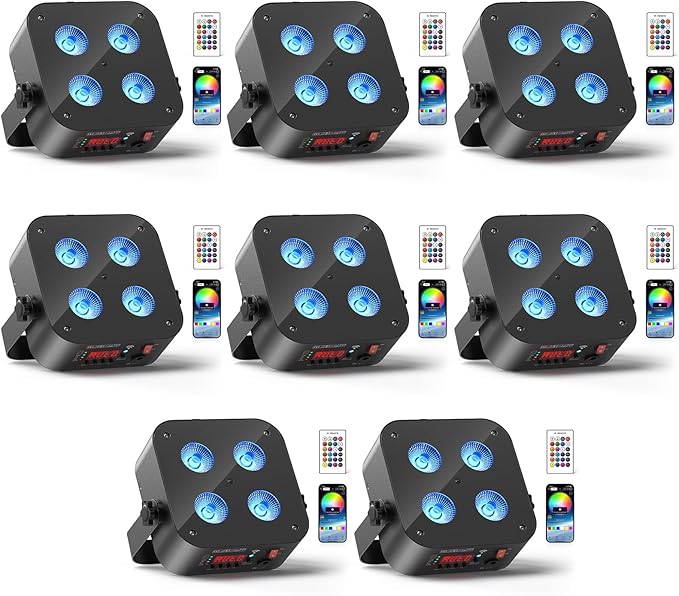 Mini Rechargeable Par Lights, 4 * 18W RGBWA UV 6 in 1 Battery Powered Upights, APP & Wireless DMX Control Stage Lights, Uplighting for Festival Party Wedding - 8 Pack