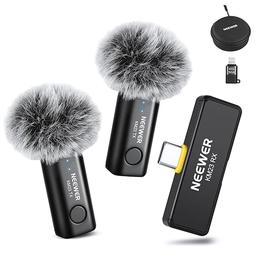NEEWER Lavalier Wireless Microphone System, 1x USB C Receiver with OTG Adapter & 2X Noise Cancelling Omnidirectional Condenser Transmitter Compatible with iPhone 16 Pro Max S24 Ultra, KM23