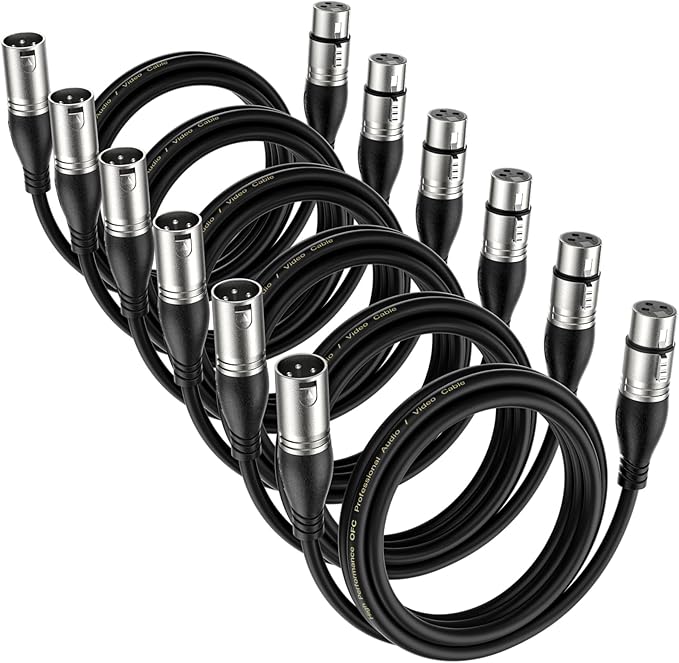 EBXYA XLR Cable 6ft 6 Packs - Premium Balanced Microphone Cable with 3-Pin XLR Male to Female Mic Speaker Cable, Black