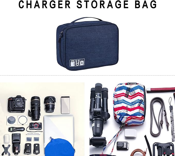 Electronic Accessories Organizer, Portable Travel Cable Storage Bag Tech Pouch with Adjustable Compartments Water-Resistant Handbag for Smart Device Cords Chargers Hard Drives Gadgets