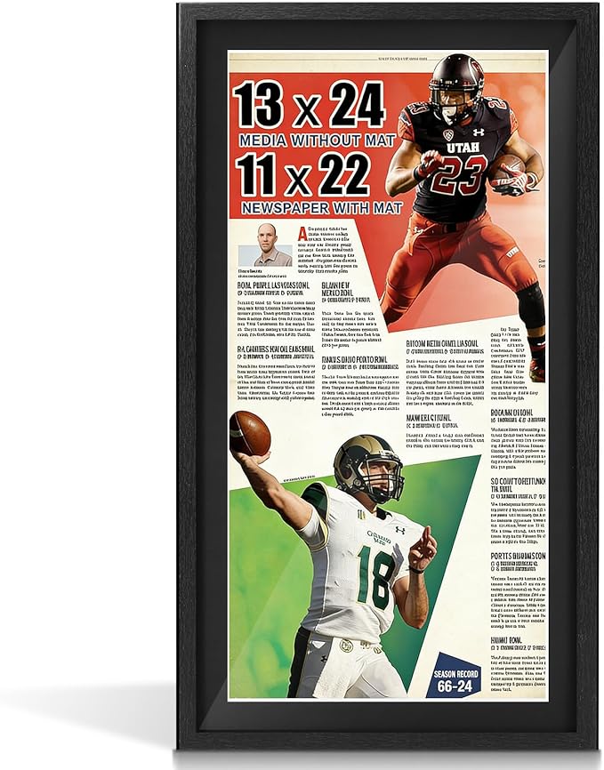 JupDec 11 × 22 Up to 13 × 24 Newspaper Frame, Premium Wood Display Case with Acrylic Panel, Wall Mount or Tabletop Stand, Perfect for Home & Office Decor, Ideal Gift for Collector, 1 Pack, Black