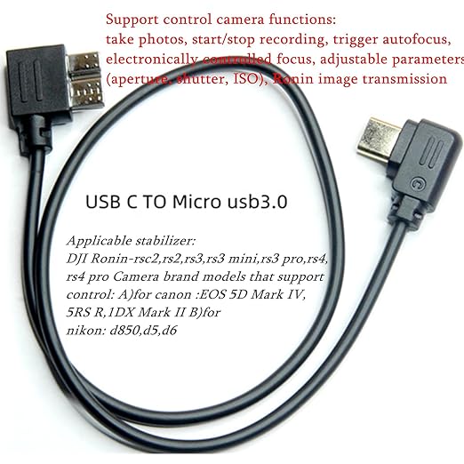 for canon 5d4 release cable nk d850 cable Dji Ronin R cable to-Rs2 rsc2 rs3 rs4 Handheld stabilizer camera connection cable d850 camera control cable/shutter release connection cable (Micro 3.0-USB)