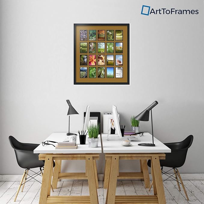 ArtToFrames Collage Photo Frame Double Mat with 20-4x6 Openings with Satin Black Frame and El Dorado mat.