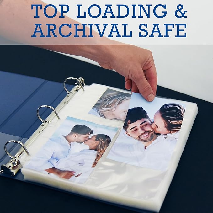 Samsill 50 Pack Ultra Clear 4x6 Photo Album Pages for 3 Ring Binder, Mixed Format, Archival Photo Sleeves, Photo Holders, 3 Pocket Top Loading, 300 Total Photos