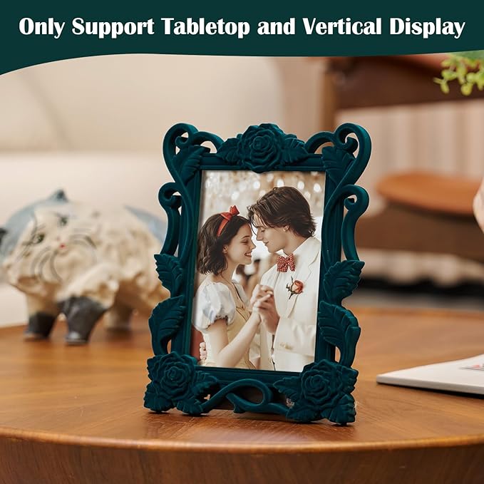 5x7 Picture Frame with Stand for Tabletop Wall Display, Floral Photo Frame for Art Prints Family Portrait Landscape Paintings Posters, Cute Room Decor for Living Room Bedroom (Dark Green)