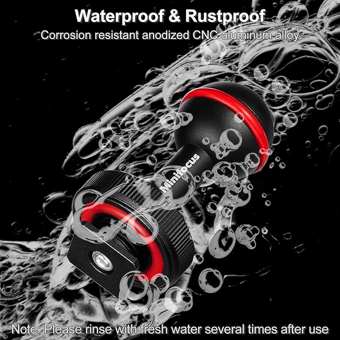 MINIFOCUS 1'' Ball Clamp Mount with Cold Shoe Ball Mount Head Base Adapter Connector for Diving Light Arm Underwater Camera Waterproof Housings Case Video/Flash/Strobe Hot Shoes