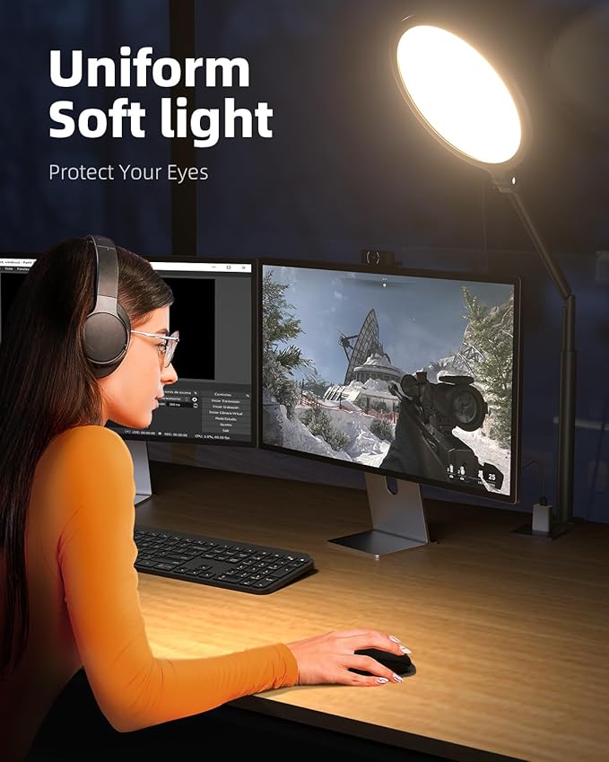 Weilisi 10.2" Desk Ring Light with Stand, 360° Rotate Desk Lamps for Home Office with C-Clamp, Flexible Height Desk Light, Adjust Arm Ring Light for Desk, Podcast, Gaming, Recording, Zoom Lighting