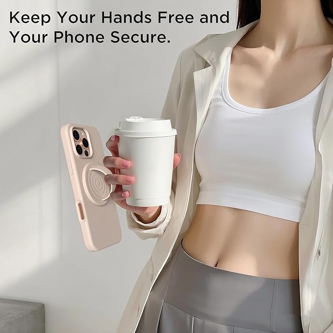Magnetic Phone Grip Ring Holder, Liquid Silicone Magnet Cell Phone Grip Finger Loop, Compatible with Magsafe, Back of Phone for iPhone 17/16/15/14/13/12 Series, Oat
