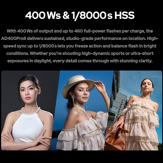 Godox AD400 Pro II AD400Pro II 400Ws Flash, GN72, 30W Bi-Color Modeling Lamp, 460 Full Power Flash, 0.01-1s Recycle Time, 1/8000 HSS, Freeze Mode, Strobe Light for Canon, Sony, Nikon, Fuji etc
