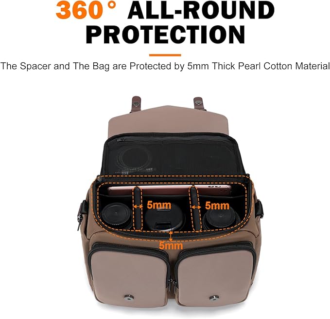 Cwatcun Camera Bag, Waterproof Flap Camera Crossbody Shoulder Messenger Case with Tripod Holder, Travel Photography Bag for Canon, Nikon, Sony, Fuji DSLR/SLR/Mirrorless Camera, Lens （Brown）, L