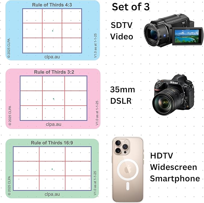 CLPA Rule of Thirds Viewfinder: Credit Card-Sized Composition Grids for Video, Photography & Art in 4:3, 3:2, & 16:9