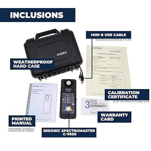 Sekonic C-7000 Spectrometer Spectrum Analyzer Bundle Kit - Portable Handheld Tool for Precision Color Control & Interpretation for Home, Designer's Firm, Engineering Lab & Industrial Use