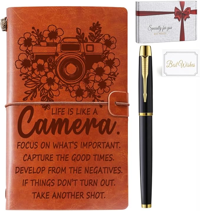 Photographer Gifts Women Men Photographer Leather Journal Notebook with Pen Motivational Inspirational Photography Gifts for Photographers, Photography Lover Gift Ideas