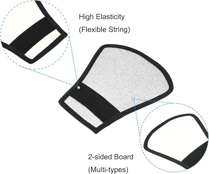 PATIKIL Flash Diffuser Reflector, 2Pcs 2-Sided Flexible Bend Bounce Reflector with Elastic Strap for Flashlight Photography Camera Speed Light, Silver White