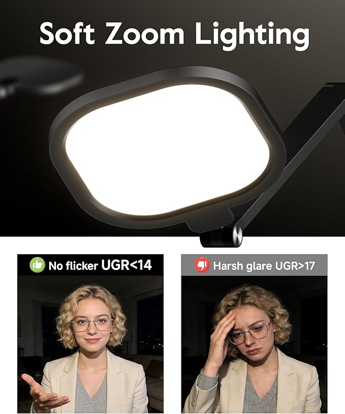 Desk Lamps for Home Office, 2000LM Eye-Caring Desk Light with Clamp, Dimmable Zoom Lighting with 3 Colors & 10 Brightness, Remote Computer Ring Light for Video Calls,Conference, Reading, CRI>95