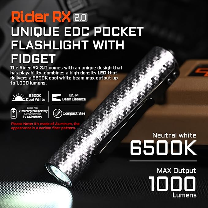 ACEBEAM Rider RX 1000 High Lumens EDC AA Flashlight Rechargeable, Pocket LED Flashlight with Clip, Super Bright Mini Flash Light, Small Powerful Flashlight for Camping, Emergency(Aluminum Material)