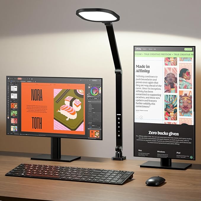 Desk Lamps for Home Office, 2000LM Eye-Caring Desk Light with Clamp, Dimmable Zoom Lighting with 3 Colors & 10 Brightness, Remote Computer Ring Light for Video Calls,Conference, Reading, CRI>95